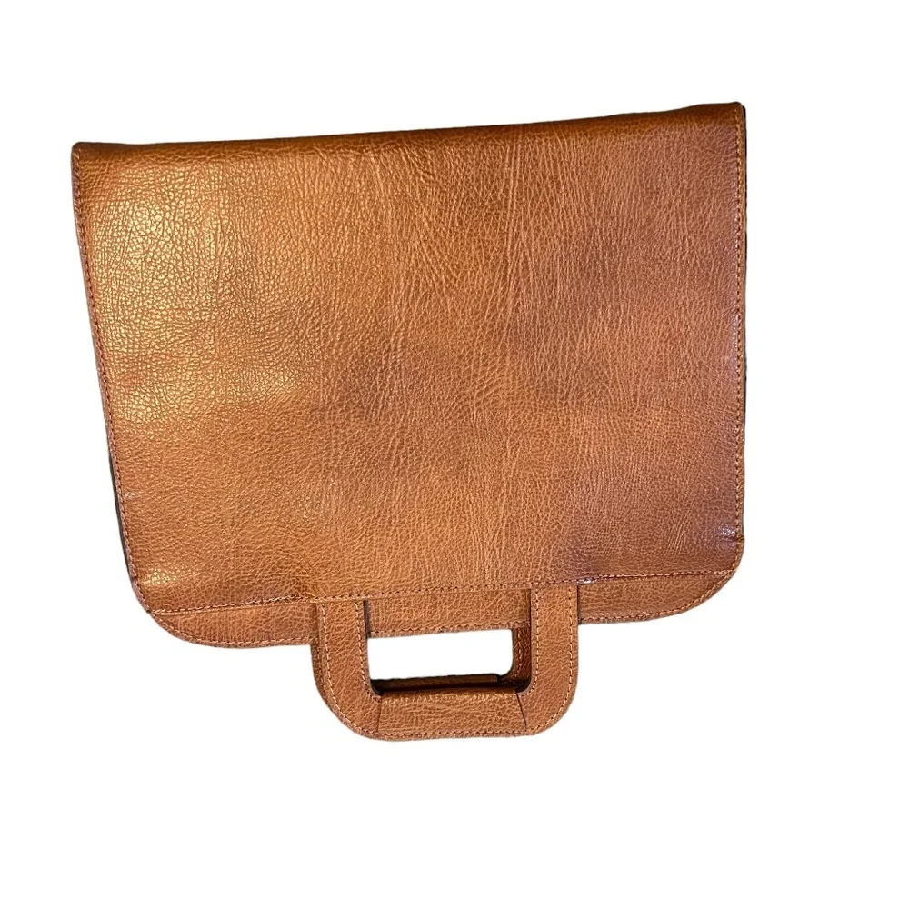 Handmade Brown Leather Portfolio/Document Binder Textured Leather Top Handle Bag